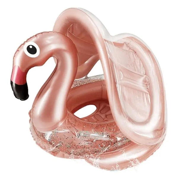 Bouée Flamant Rose Paillette avec Pare Soleil - Boueelicorne.com