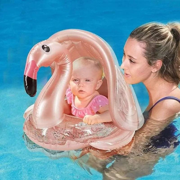 Bouée Flamant Rose Paillette avec Pare Soleil - Boueelicorne.com